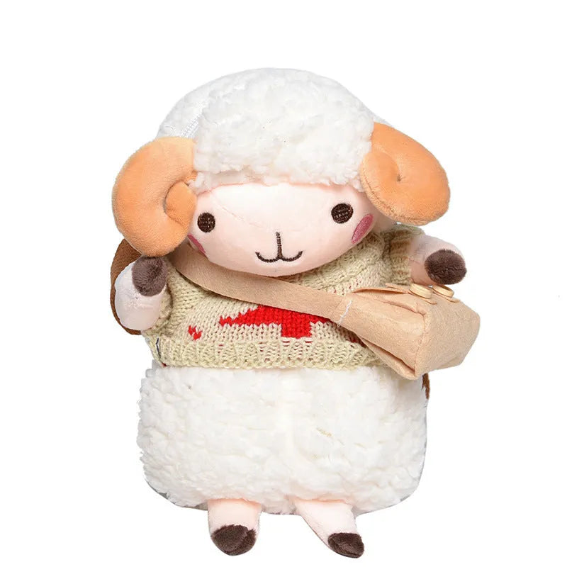 Little Sheep plush crossbody bag in blue with square shape, zip opening and lamb pattern