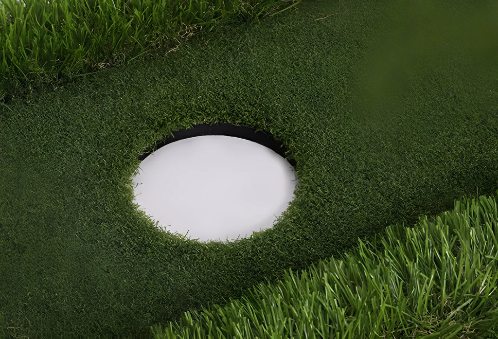 Green custom-sized golf putting training mat with PP artificial grass surface and EVA foam backing.