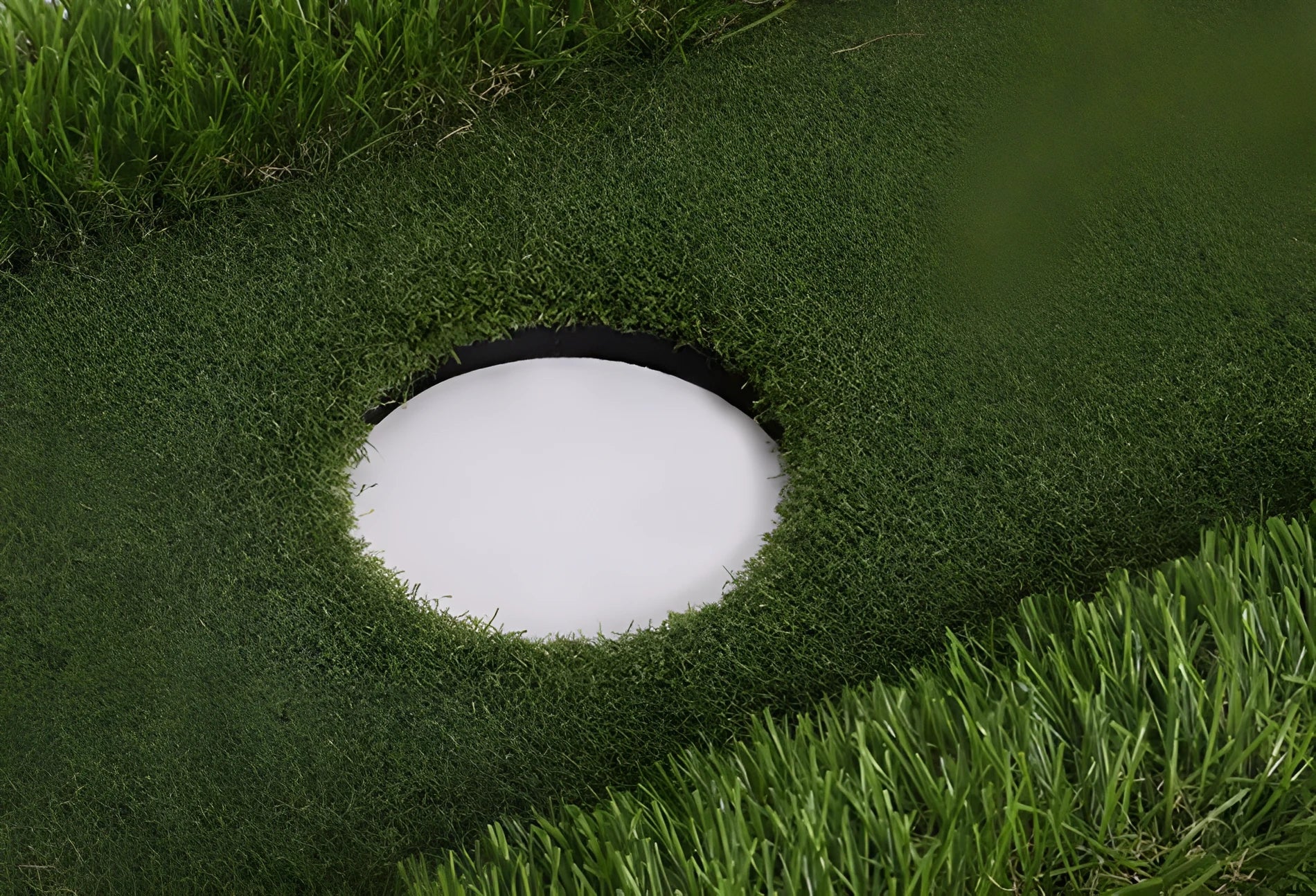 Green custom-sized golf putting training mat with PP artificial grass surface and EVA foam backing.
