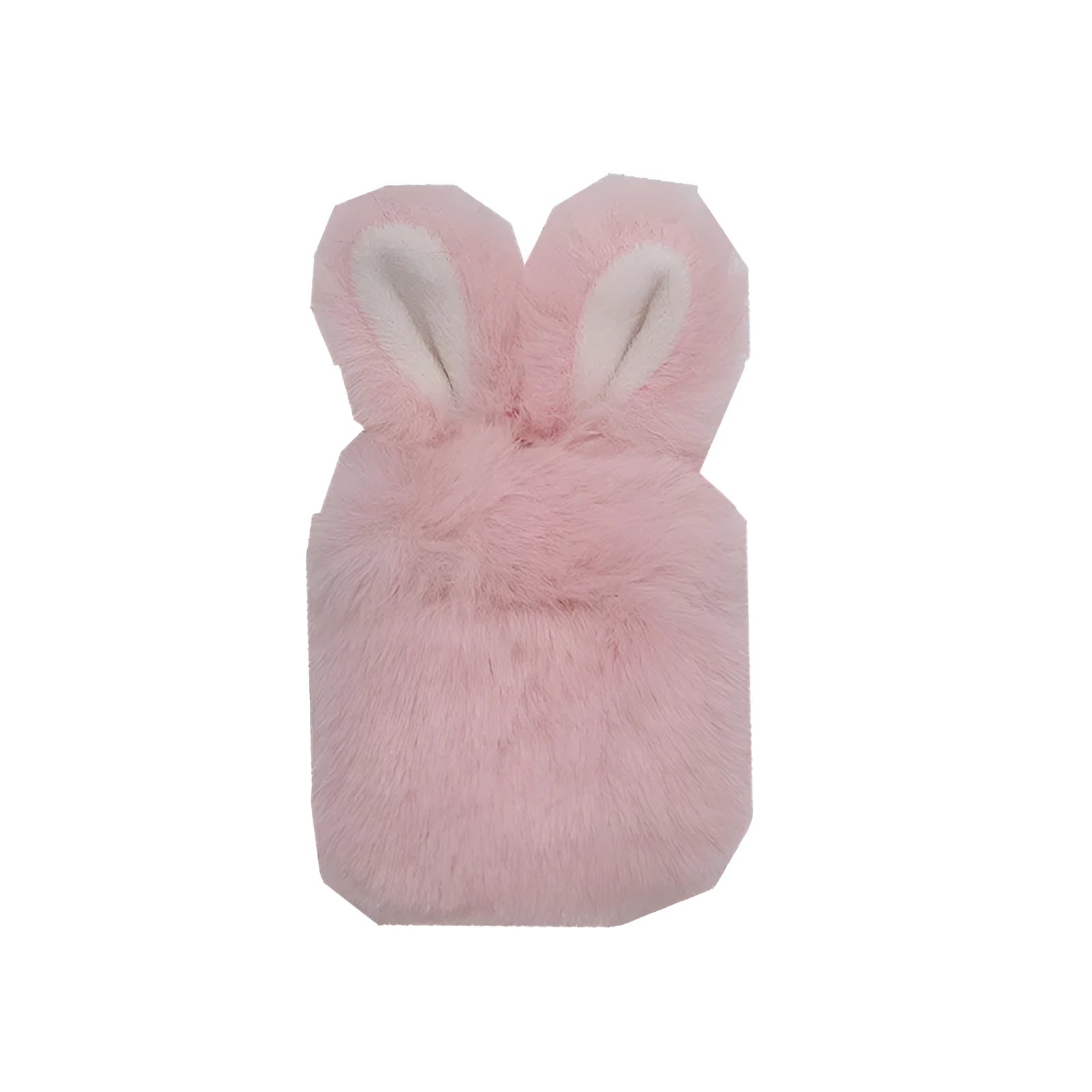 Pink rabbit ear silicone protective cover for Apple AirPods Pro case on a grey background.