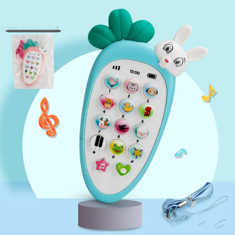 Baby electronic phone toy in pink colour with buttons for sound play, measuring 15 x 9 x 2 cm