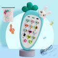 Baby electronic phone toy in pink colour with buttons for sound play, measuring 15 x 9 x 2 cm