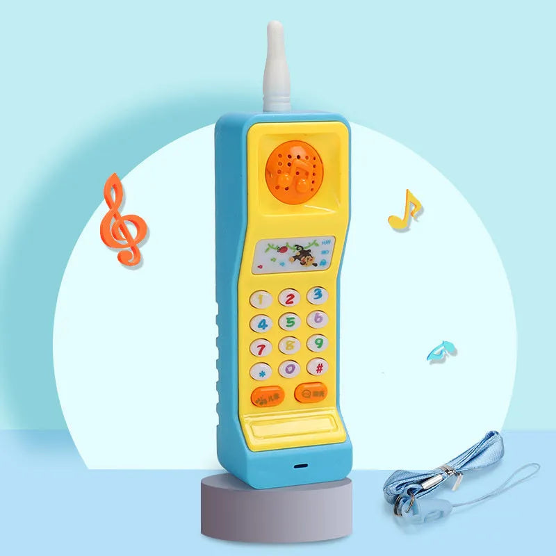 Baby electronic phone toy in pink colour with buttons for sound play, measuring 15 x 9 x 2 cm