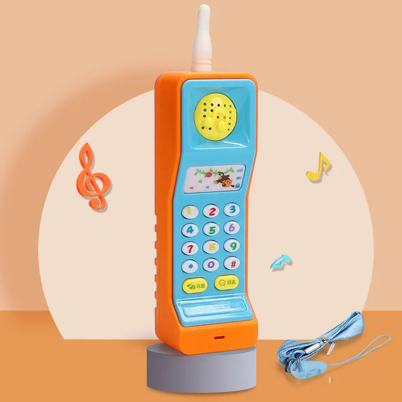 Baby electronic phone toy in pink colour with buttons for sound play, measuring 15 x 9 x 2 cm