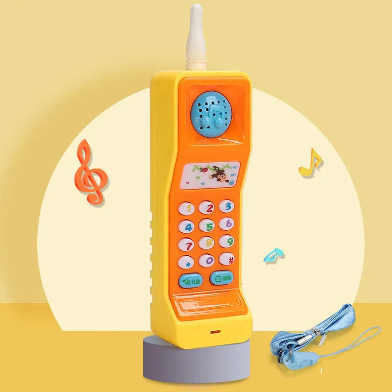 Baby electronic phone toy in pink colour with buttons for sound play, measuring 15 x 9 x 2 cm