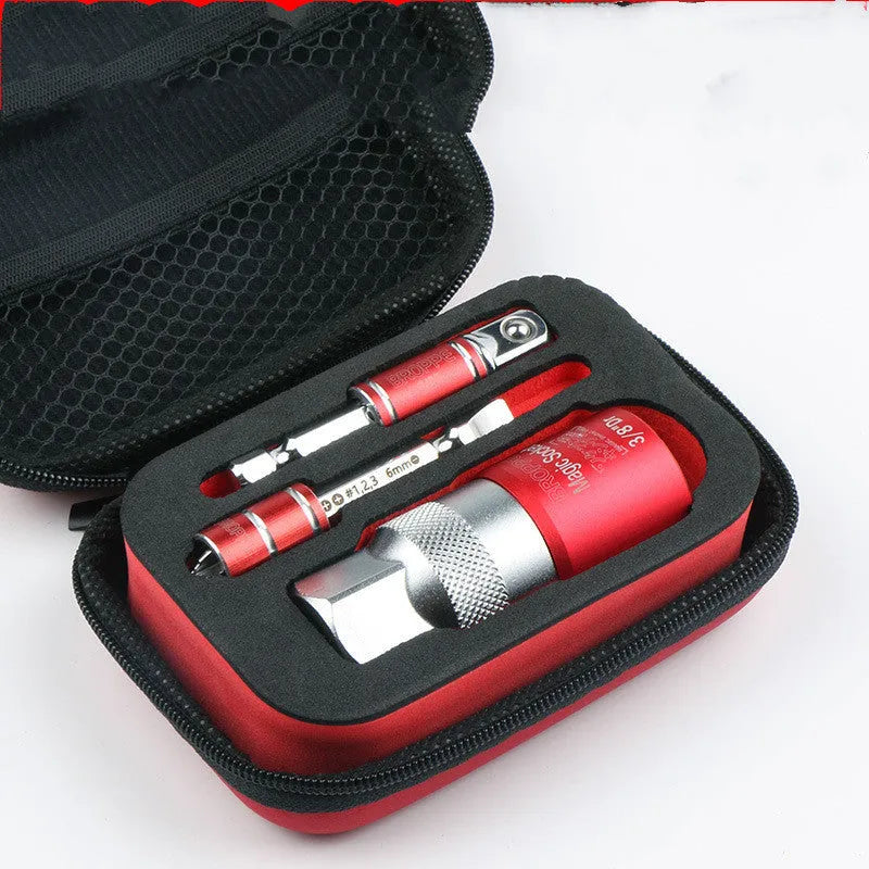 Red metric universal socket adaptor set with 7-19mm and 9-21mm sleeves
