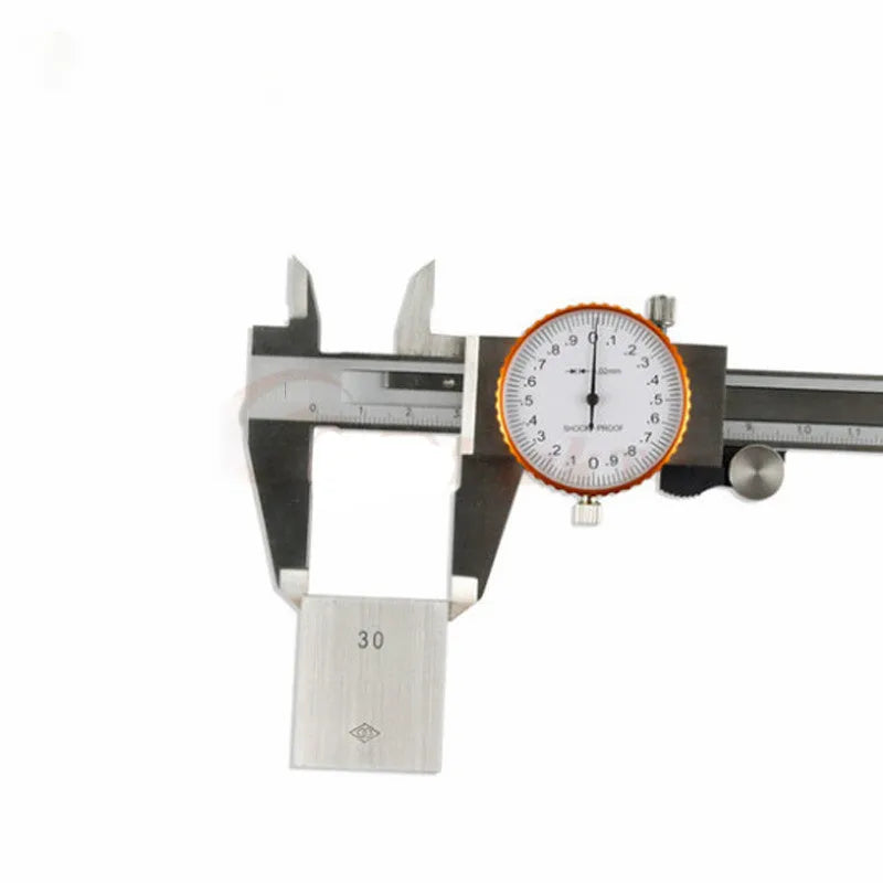 Black and white plastic vernier caliper with 0-150mm stainless steel scale showing 0.1mm precision markings