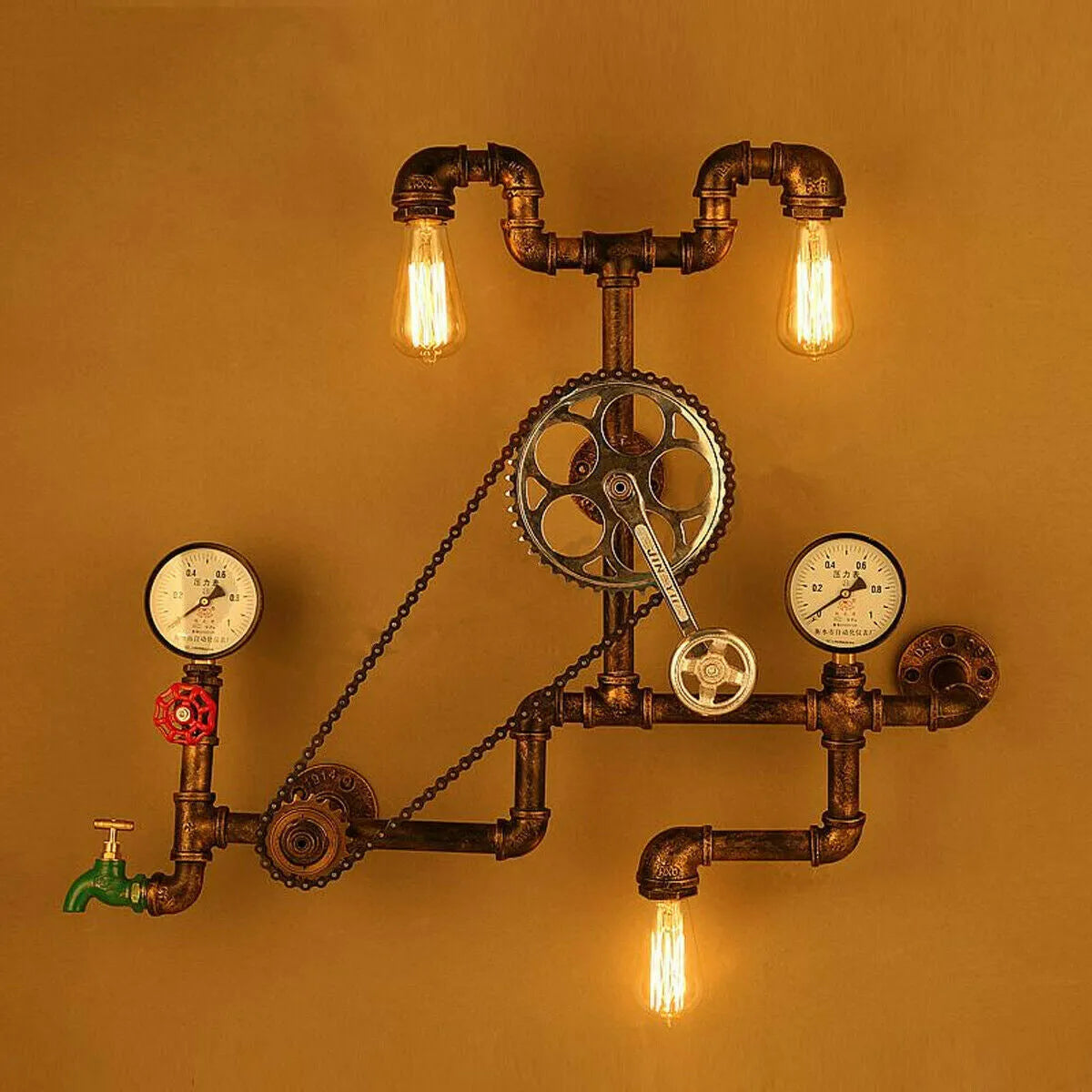 Steampunk style 3/4 industrial valve with red toggle switch in gray copper finish
