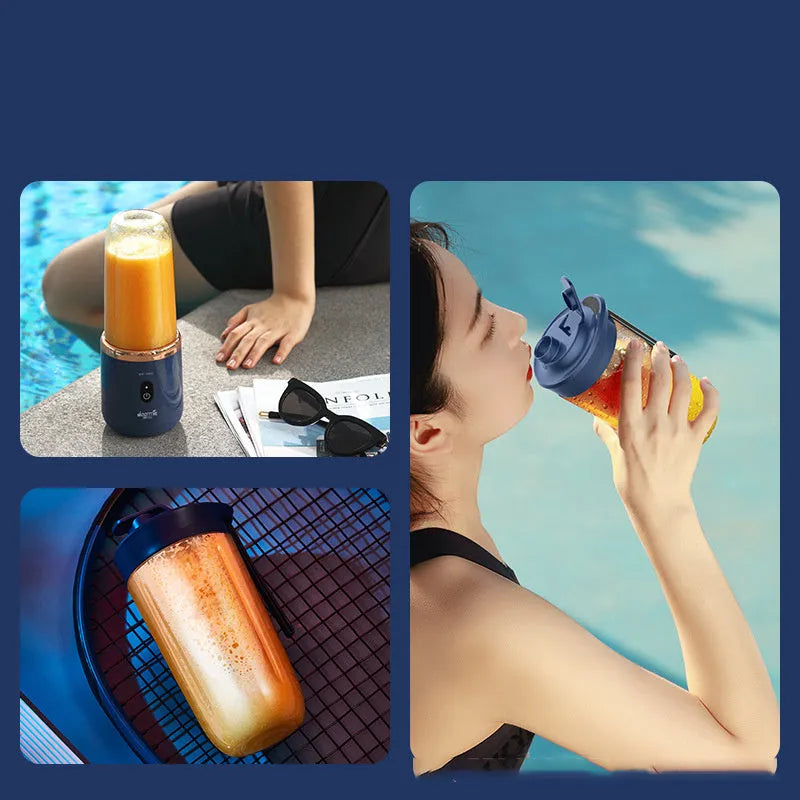 6blade portable blender mini juicer cup in Tunisian dark blue with USB cable and cup lid