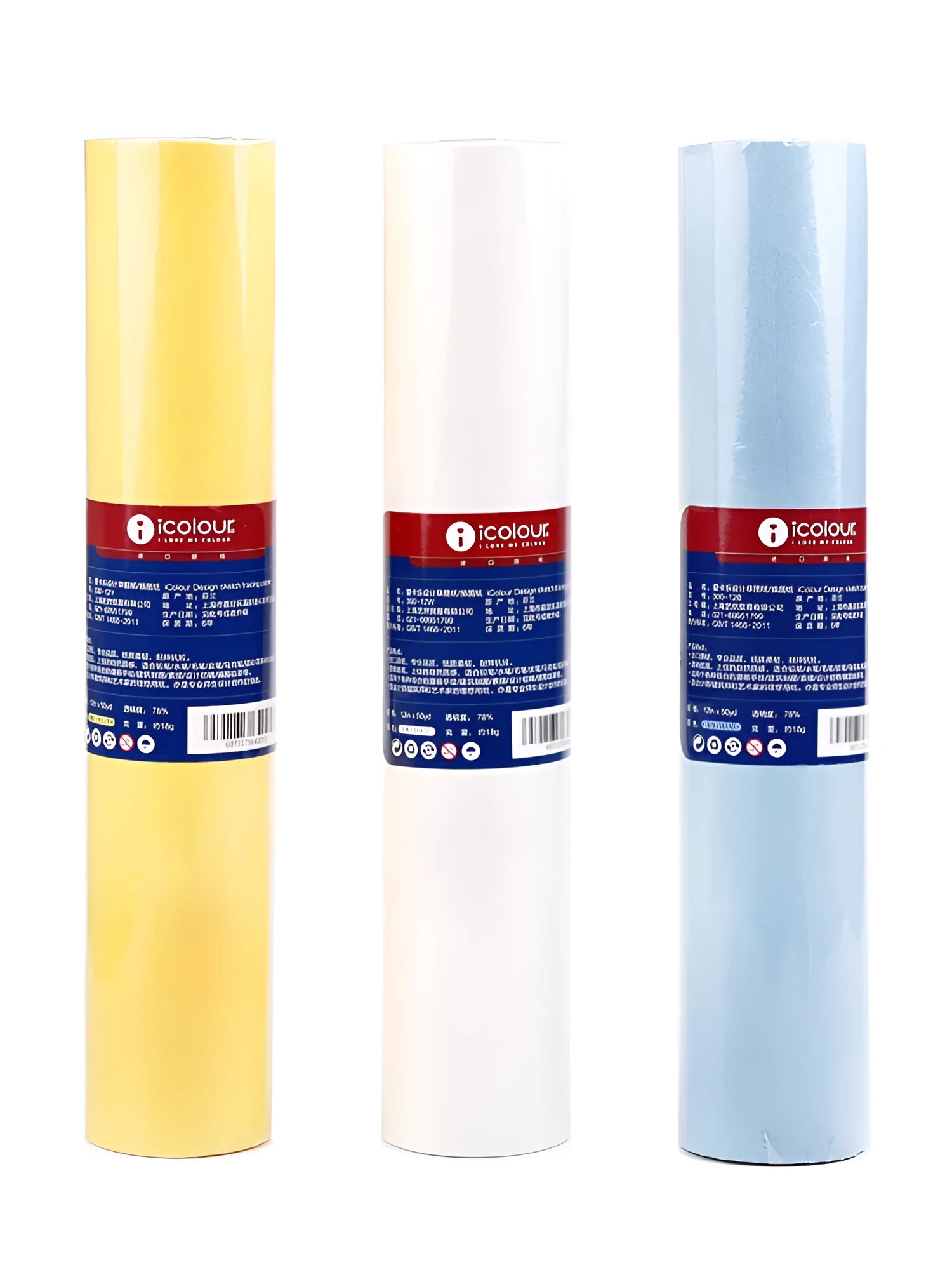 Aikale white or yellow sketch paper roll on a table, showing its width and continuous length for drawing.