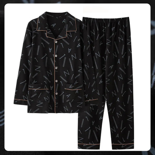 Antarctic men's pure cotton pyjama set in solid colour with long sleeves and elastic waist trousers