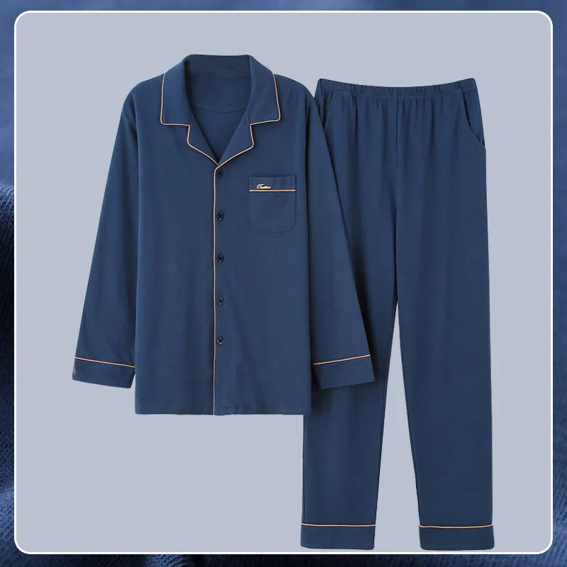 Antarctic men's pure cotton pyjama set in solid colour with long sleeves and elastic waist trousers