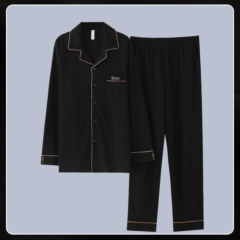 Antarctic men's pure cotton pyjama set in solid colour with long sleeves and elastic waist trousers