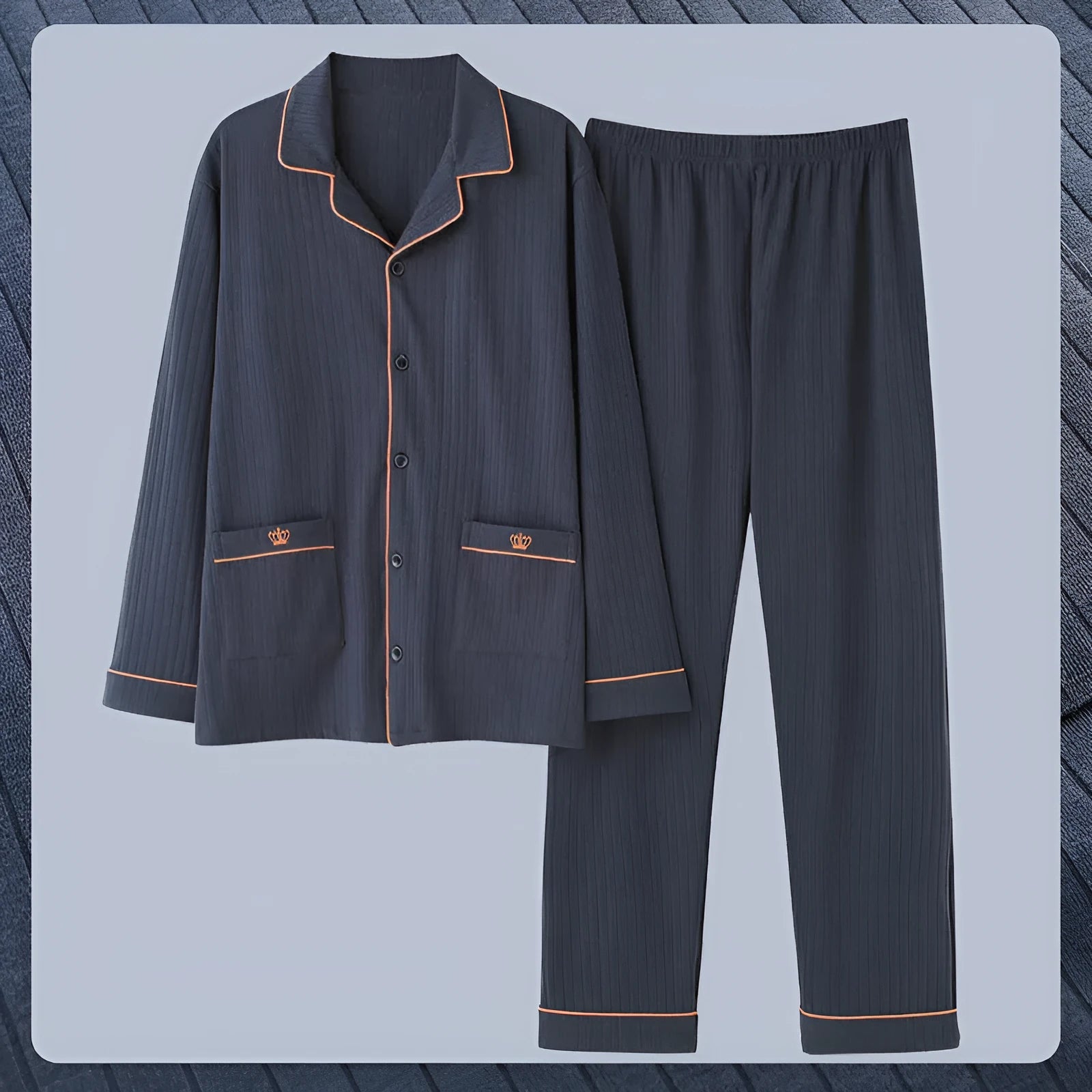 Antarctic men's pure cotton pyjama set in solid colour with long sleeves and elastic waist trousers