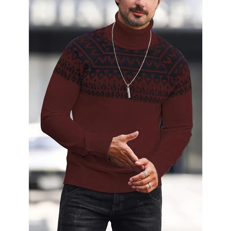 Men's loose high collar printed sweater in rabbit fur and modal blend, available in multiple colours including apricot and black