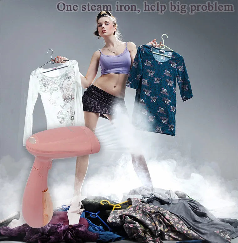 Pink Sokany handheld steam ironing brush with EU plug for smoothing clothes wrinkles.