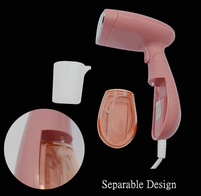 Pink Sokany handheld steam ironing brush with EU plug for smoothing clothes wrinkles.