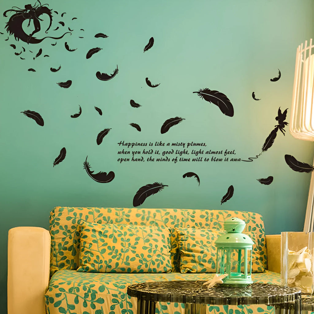 Black feather angel three generations wall sticker measuring 50 by 70 centimetres