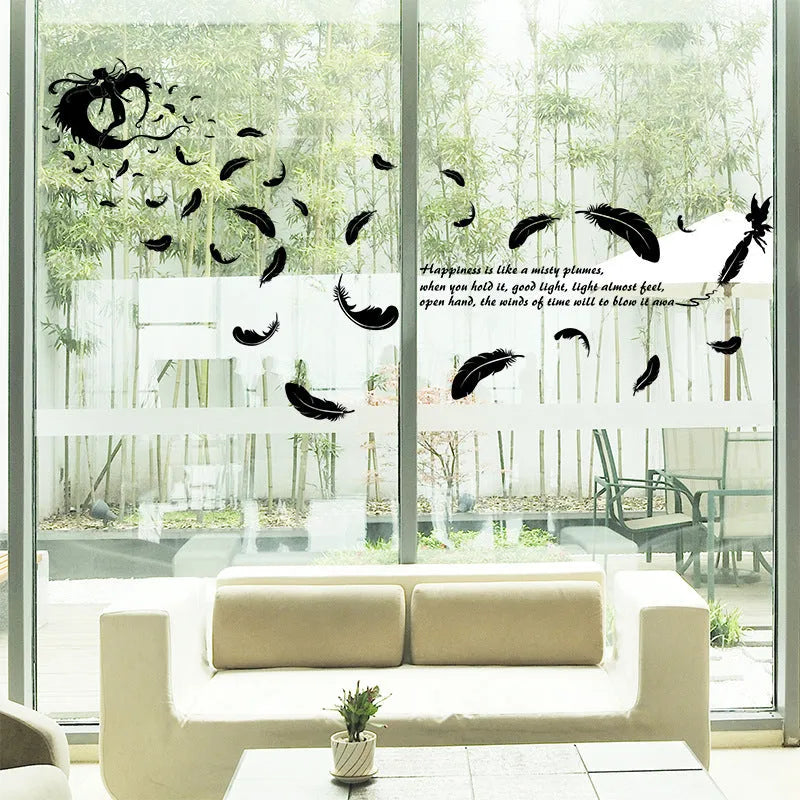 Black feather angel three generations wall sticker measuring 50 by 70 centimetres