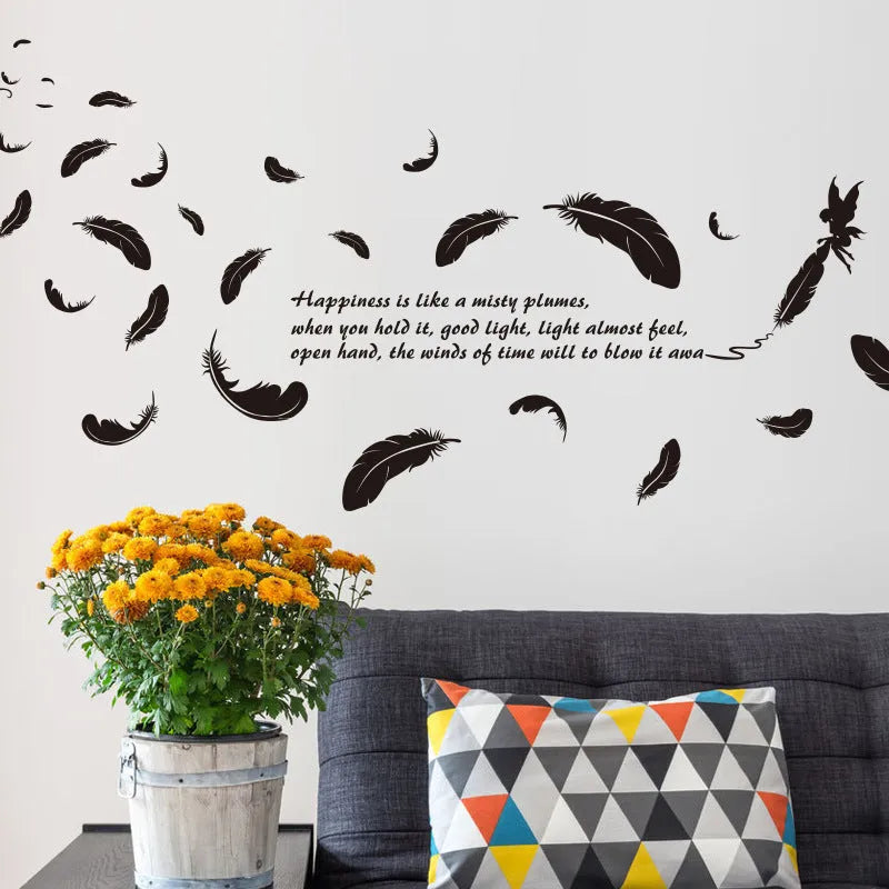Black feather angel three generations wall sticker measuring 50 by 70 centimetres