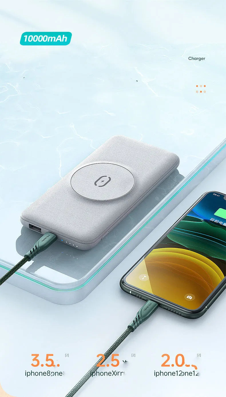 Mint green magnetic wireless charging power bank with 10000mAh capacity and back clip