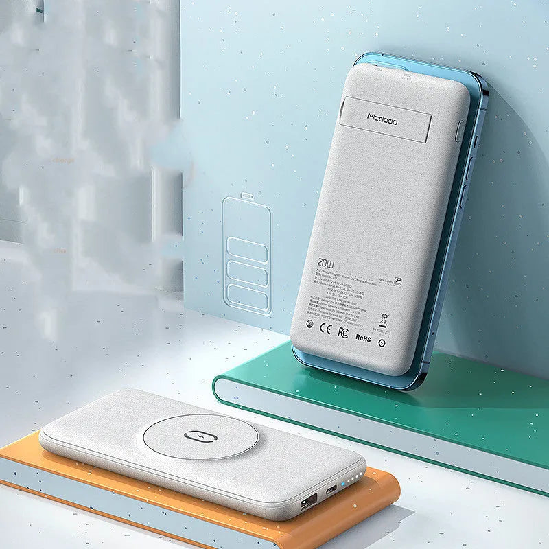 Mint green magnetic wireless charging power bank with 10000mAh capacity and back clip