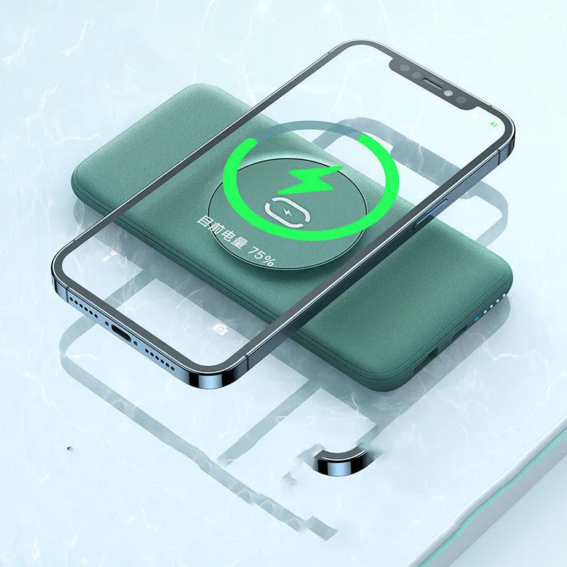 Mint green magnetic wireless charging power bank with 10000mAh capacity and back clip