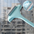 Blue and pink window cleaning brushes with crevice tool and optional glass scraper for household use