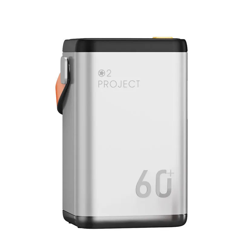 Square aluminium shell power bank in blue colour with multiple USB ports for device charging