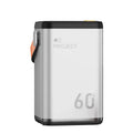 Square aluminium shell power bank in blue colour with multiple USB ports for device charging