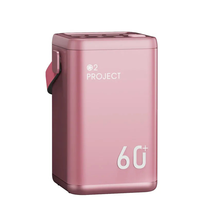 Square aluminium shell power bank in blue colour with multiple USB ports for device charging