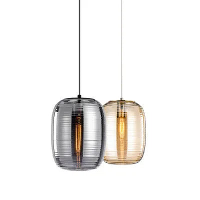 Modern glass table lamp in cognac colour with Nordic design and push button.