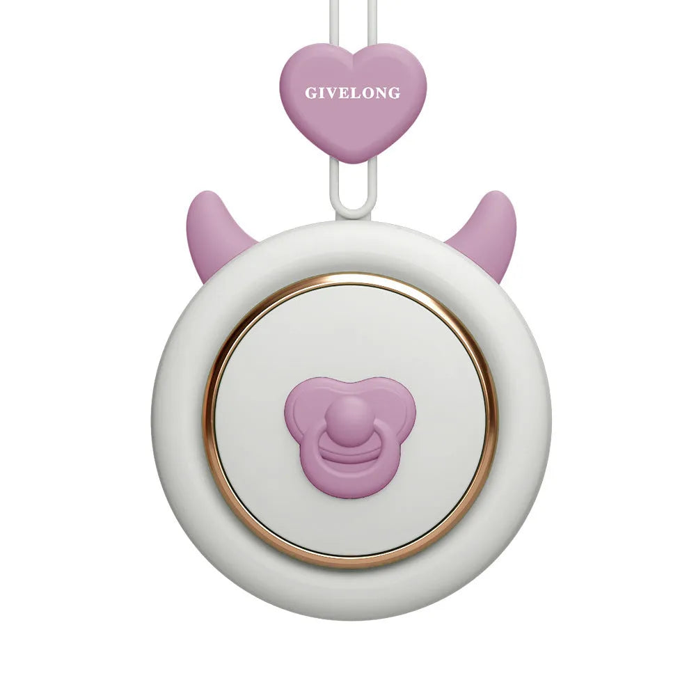 Mini bladeless neck band fan with hanging rope shown in blue, green, pink, and purple colour options.