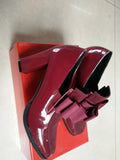 Women's black patent leather thick heel shoes with 8cm+ block heels and square toe