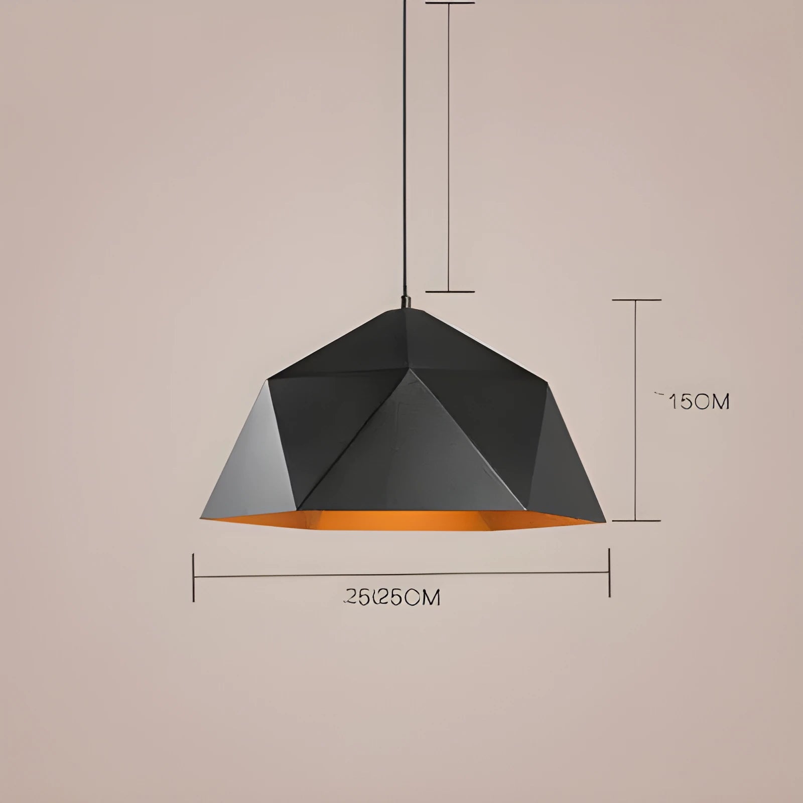 Individual single head geometric iron chandelier with 25cm diameter in black or white