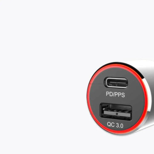 83W car charger with USB-C and QC3.0 ports for Apple and Samsung device fast charging