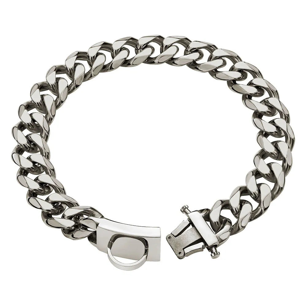 Stainless steel anti-bite dog collar 19mm chain width for medium and large breeds in black colour