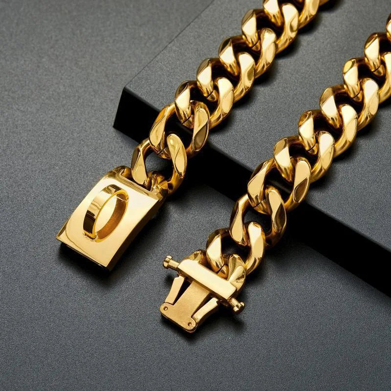 Stainless steel anti-bite dog collar 19mm chain width for medium and large breeds in black colour