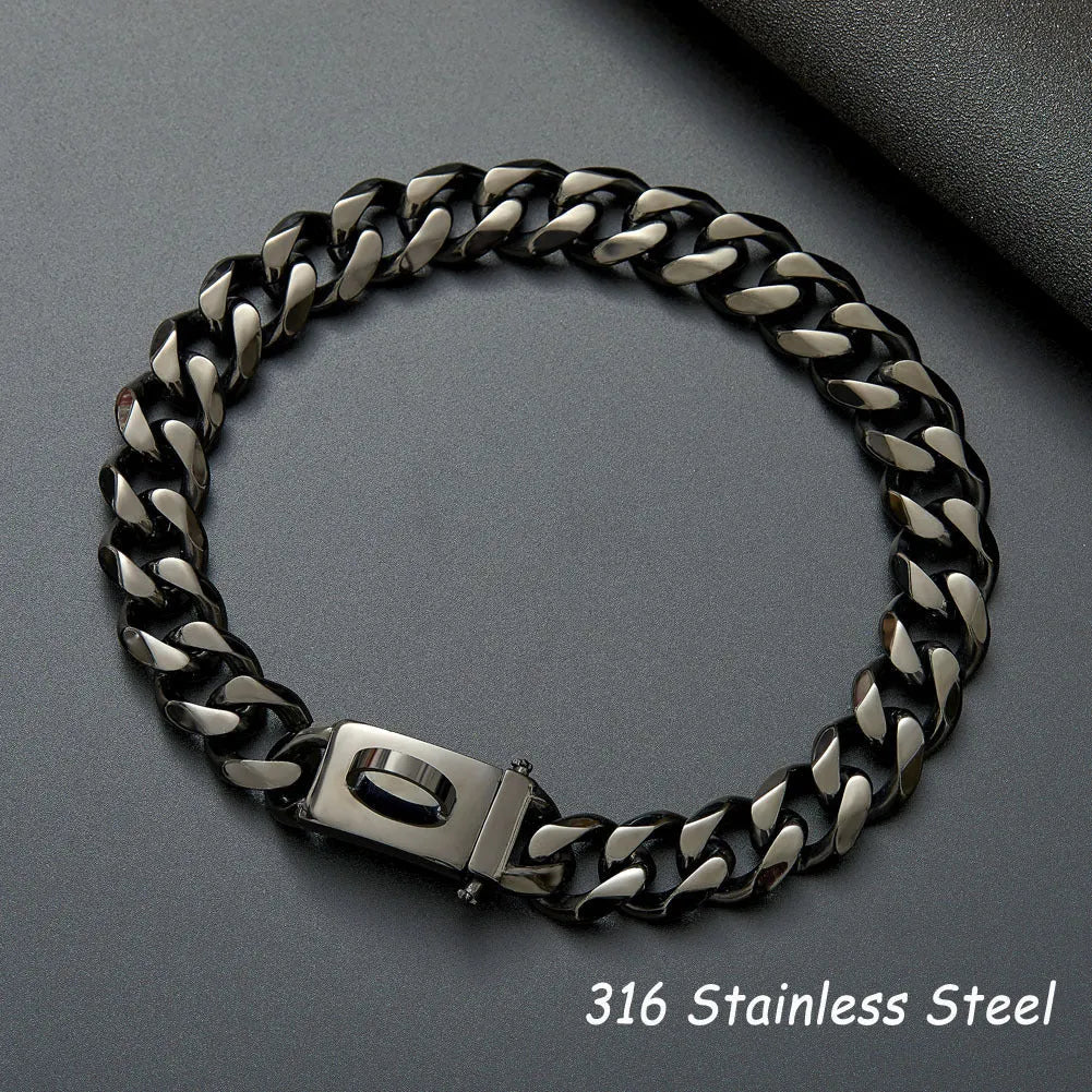 Stainless steel anti-bite dog collar 19mm chain width for medium and large breeds in black colour