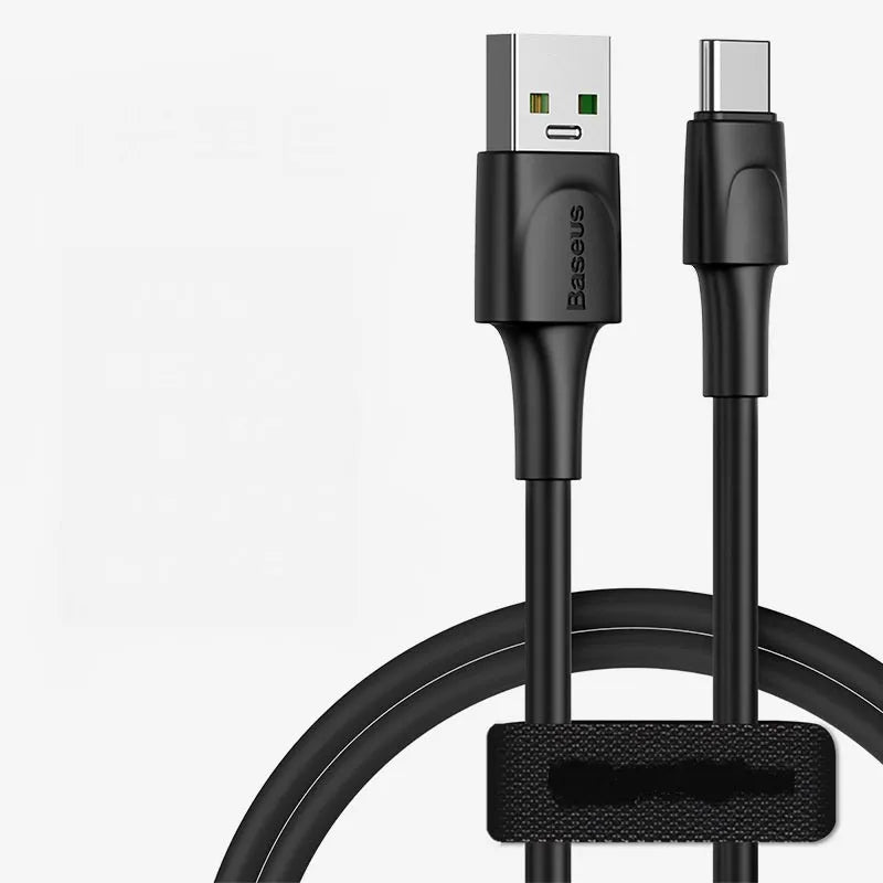 Black and white Baseus Android Micro USB charging cable with thick bold cord and 5A flash charge.