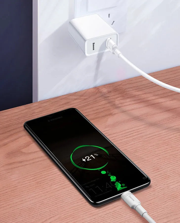 Black and white Baseus Android Micro USB charging cable with thick bold cord and 5A flash charge.