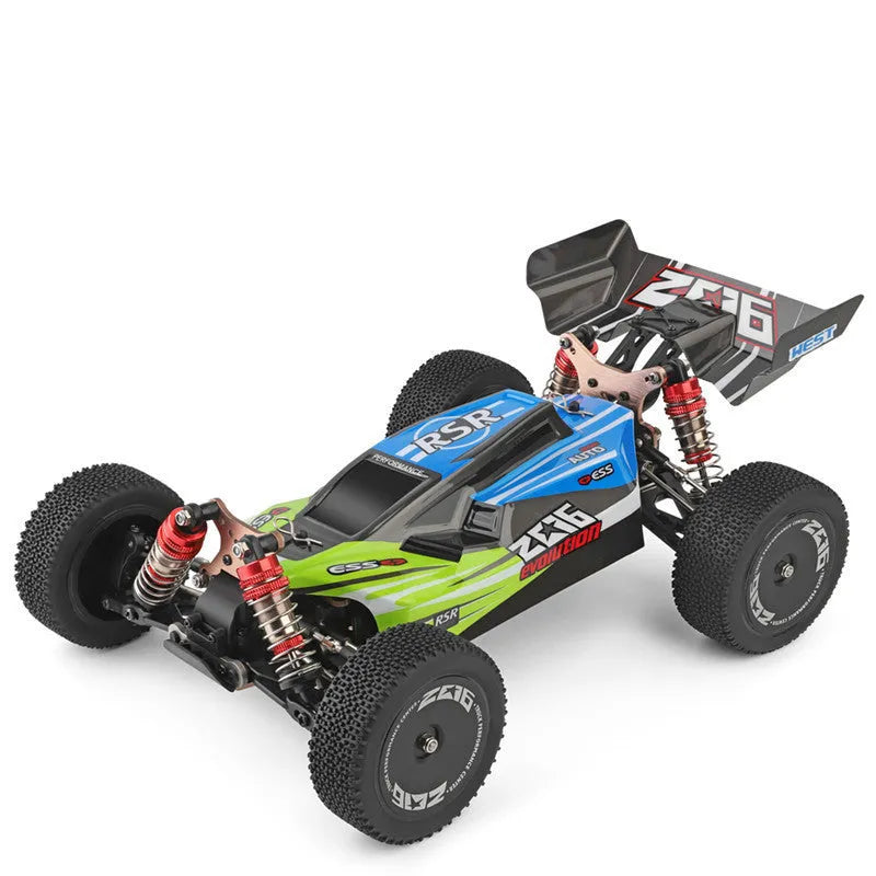 Electric four wheel drive remote control car 1:14 scale plastic body red colour outdoors