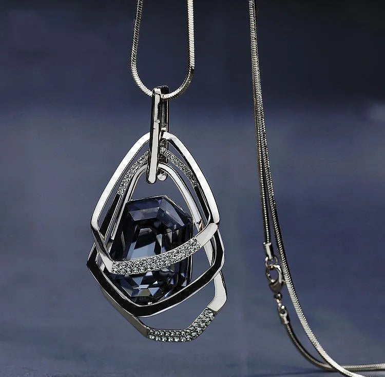 Women's long necklace and pendant with 75cm alloy chain and water drill finish in colour X217G