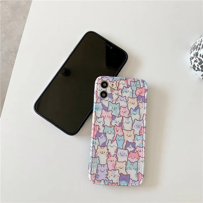 Colourful cartoon design TPU protective case for various iPhone models on a white background.