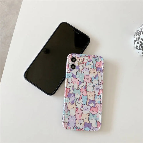 Colourful cartoon design TPU protective case for various iPhone models on a white background.