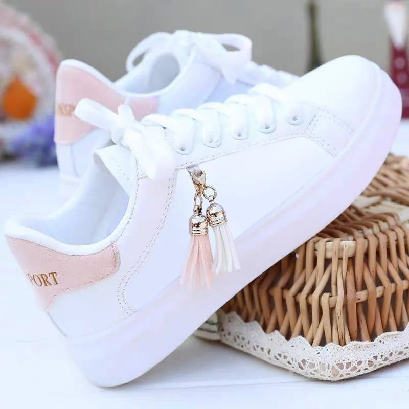 White mesh sneakers with PU upper and rubber sole in sizes 35-40 with black or pink options