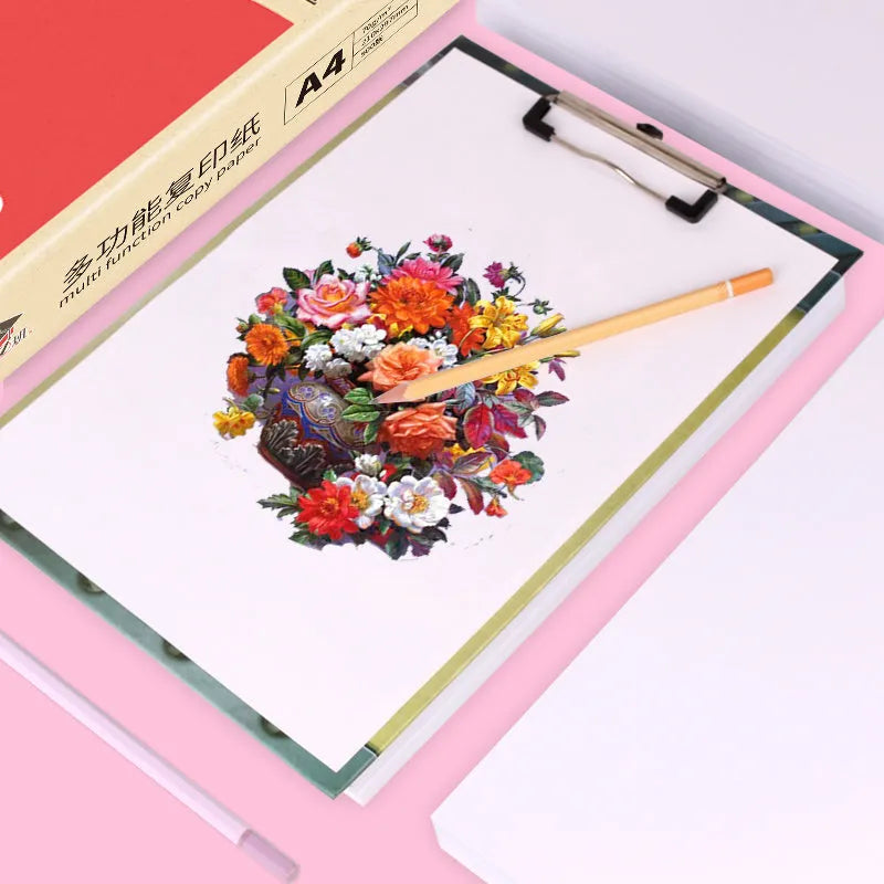 White A4 70gsm copy paper sheets in a bagged pack of 500 for office and home printing