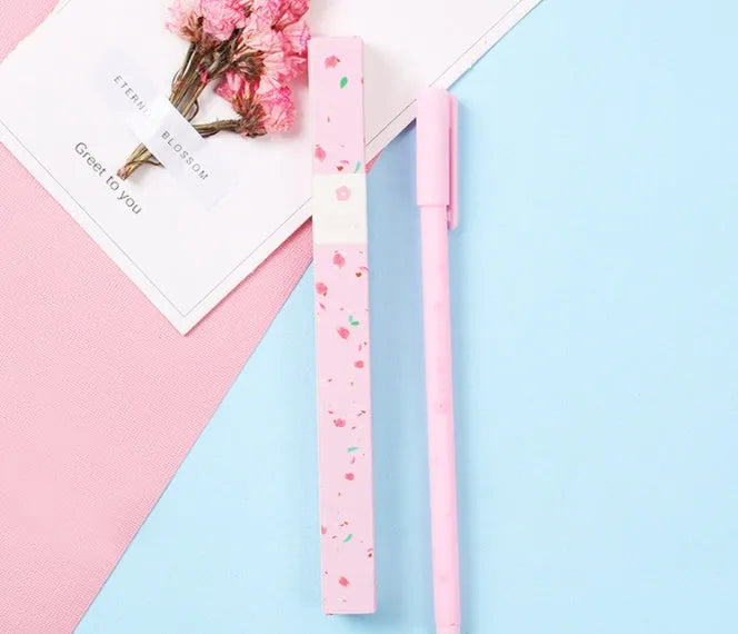 Creative neutral pen with fine stainless steel nib in individual box packaging, 17cm length, random colour