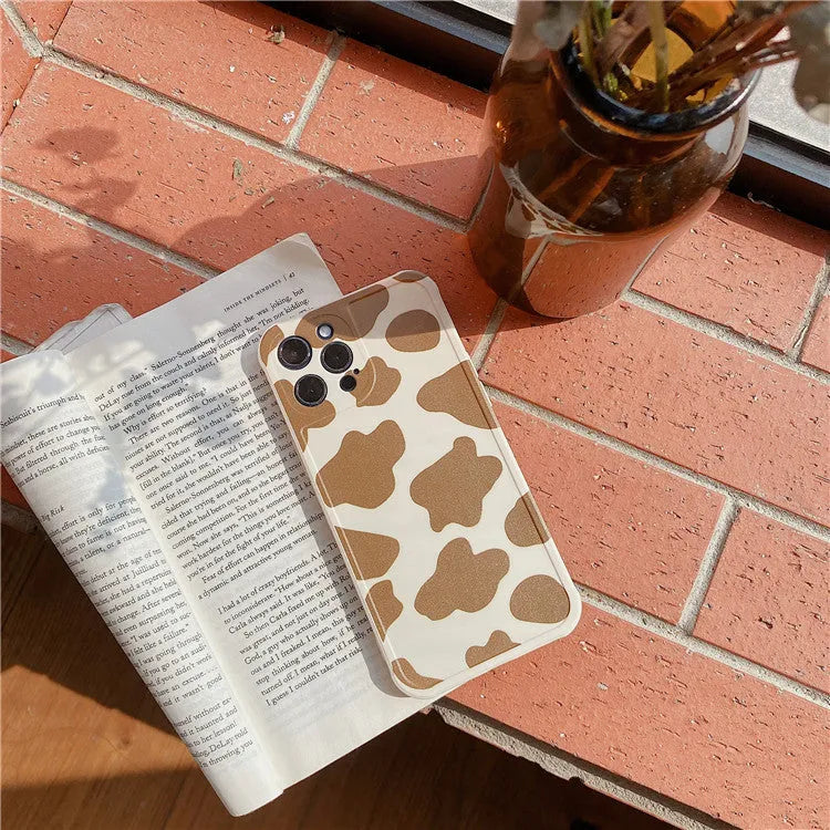 Cow pattern khaki milk silicone phone case back cover for iPhone 11 12 XR XS X 7 8 Plus
