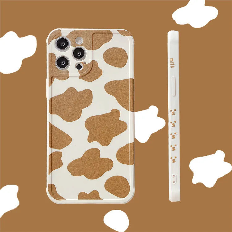 Cow pattern khaki milk silicone phone case back cover for iPhone 11 12 XR XS X 7 8 Plus